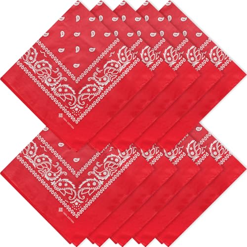 ZENO Rotes Bandana – 100% Baumwolle & Natürliche Fasern – Rotes Halstuch Ohne Polyester – Hochwertig, Weich, Langlebig & Waschmaschinenfest – Bandana Herren & Damen – Unisex & Kinder - 10 Pack von ZENO