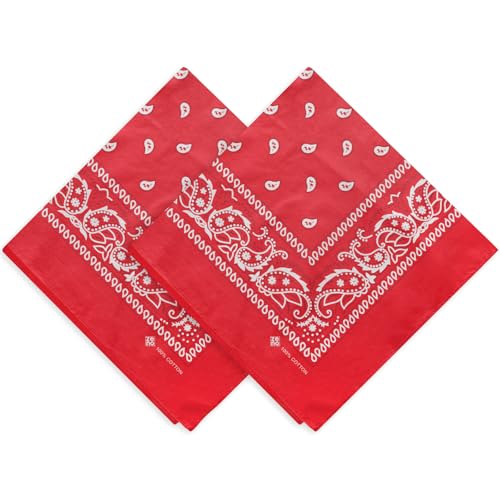 ZENO Rotes Bandana – 100% Baumwolle & Natürliche Fasern – Rotes Halstuch Ohne Polyester – Hochwertig, Weich, Langlebig & Waschmaschinenfest – Bandana Herren & Damen – Unisex & Kinder - 2 Pack von ZENO