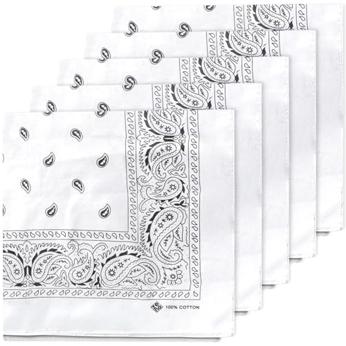 ZENO Weiß Bandana – 100% Baumwolle & Natürliche Fasern – Weiß Halstuch Ohne Polyester – Hochwertig, Weich, Langlebig & Waschmaschinenfest – Bandana Herren & Damen – Unisex & Kinder - 5 Pack von ZENO