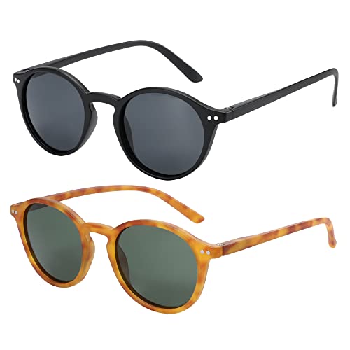 ZENOTTIC 2 Paare Polarisierte Sonnenbrille Damen Herren Retro Vintage Runde Quadratische Unisex UV400 Schutz von ZENOTTIC