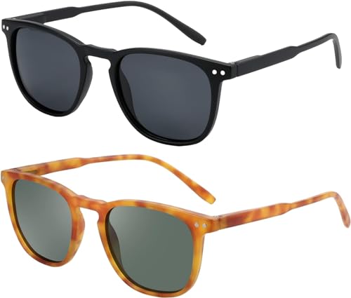 ZENOTTIC 2 Paare Polarisierte Sonnenbrille Damen Herren Unisex Retro Vintage Runde Quadratische UV400 Schutz von ZENOTTIC