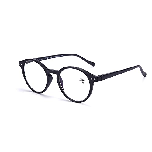 ZENOTTIC Blaue Licht Blockieren Lesebrille, Anti Schwindlig Glasses Damen und Herren Leicht Rundrahmen Retro Brillen (+0.00, SCHWARZ) von ZENOTTIC