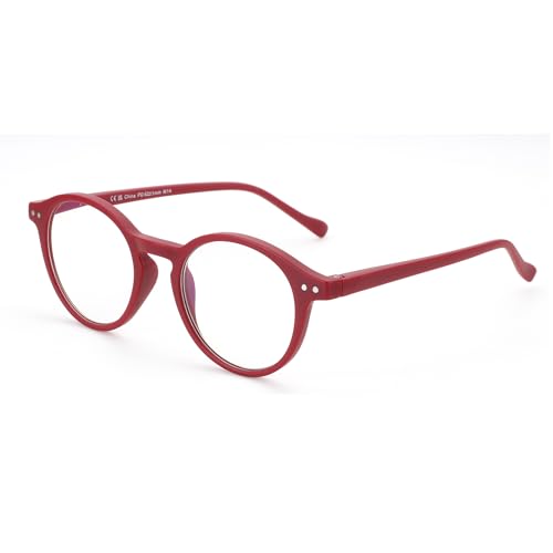 ZENOTTIC Blaue Licht Blockieren Lesebrille, Anti Schwindlig Glasses Damen und Herren Leicht Rundrahmen Retro Brillen (+0.00, ROT) von ZENOTTIC