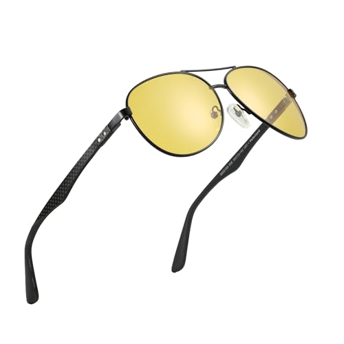 ZENOTTIC Sonnenbrille Herren Damen Polarisiert Nachtsichtbrille Retro Pilotenbrille Kohlefaser Metall Rahmen UV400 Schutz Fahren Reisen Angeln Sport von ZENOTTIC