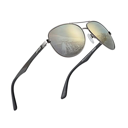 ZENOTTIC Sonnenbrille Herren & Damen - Polarisierte Retro Pilotenbrille mit Kohlefaser-Metallrahmen und UV400 Schutz für Fahren, Reisen und Angeln von ZENOTTIC