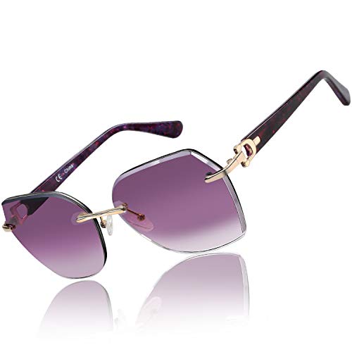 ZENOTTIC Randlose Sonnenbrille für Damen Groß Übergroße Geometrische Diamant Schneiden Verlaufsgläser UV-Schutz von ZENOTTIC
