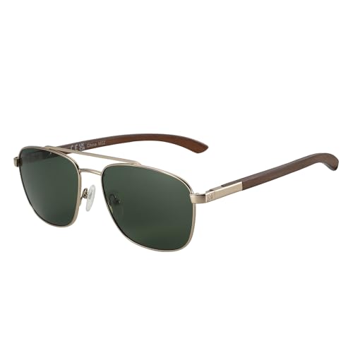 ZENOTTIC Sonnenbrille Herren Damen Polarisiert Pilotenbrille Retro Holz Und Metall Material UV 400-Schutz von ZENOTTIC