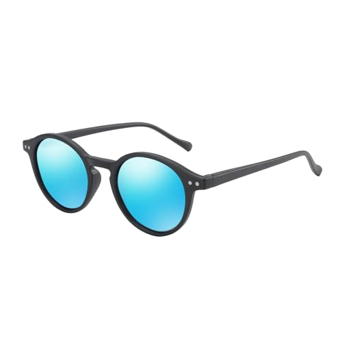 ZENOTTIC Sonnenbrille Polarisiert Rund Retro Klassisch UV 400 Schutz Vintage Rahmen f¨¹r Herren Damen ¡" (SCHWARZ + BLAU Spiegel) von ZENOTTIC