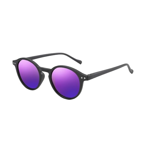 ZENOTTIC Sonnenbrille Polarisiert Rund Retro Klassisch UV 400 Schutz Vintage Rahmen f¨¹r Herren Damen ¡" (SCHWARZ + LILA Spiegel) von ZENOTTIC