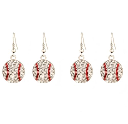 2 Paar Baseball-Ohrringe mit Strasssteinen für Damen, Softball-Ohrringe, Outdoor-Ballspiel-Schmuck, Baseball- und Softballspieler-Fan-Zubehör von ZENRUIMING