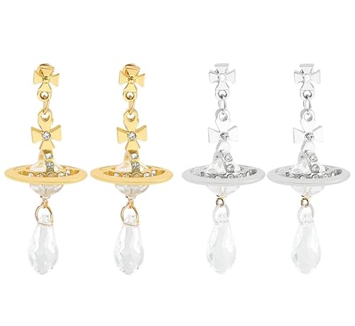 2 Paar glänzende Saturn-Planeten-Tropfen-Ohrringe für Damen – Kristall-Zirkonia, Kugel-Design – funkelndes Schmuckgeschenk von ZENRUIMING