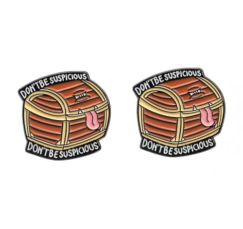 2 Stück Don't Be Suspicious Quirky Evil Treasure Chest Cartoon Pin Legierung Button Brosche - Lustiges und schelmisches Design von ZENRUIMING