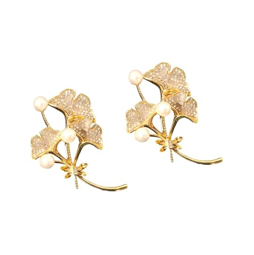 2 Stück Full Strass Imitation Perle Ginkgo Blatt Brosche Pin Damen Vergoldet Blume Blatt Legierung Brosche Anzug Hemd Frack Cheongsam Abendkleid Zubehör von ZENRUIMING