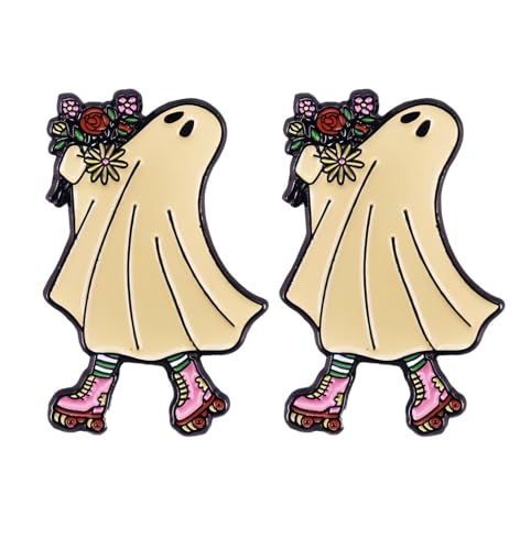 2 Stück Halloween Ghost Skating Emaille Pin - Niedlicher Geist mit Blumenstrauß Rollschuhe 3,5 x 2 cm Legierung Anstecknadel für Halloween Kostüm Party Sammlerstück Abzeichen 2 Stück Halloween Ghost Skating Emaille Pin - Niedlicher Geist mit Blumenstrauß Rollschuhe 3,5 x 2 cm Legierung Anstecknadel für Halloween Kostüm Party Sammlerstück Abzeichen von ZENRUIMING