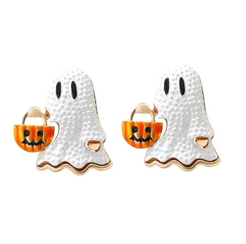 2 Stück Halloween weiße Geist Kürbis Legierung Broschen Frauen Kreative Geist Handheld Kürbis Legierung Anstecknadeln Halloween Mottoparty Zubehör von ZENRUIMING