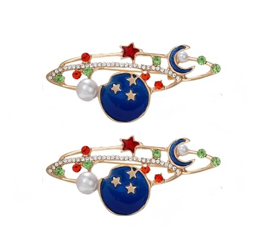 2 Stück Strass Stern Mond Planet Pins Cosmic Star Orbit Anstecknadeln Damen Planet Thema Anzug Hemd Kleid Lange Rock Zubehör von ZENRUIMING