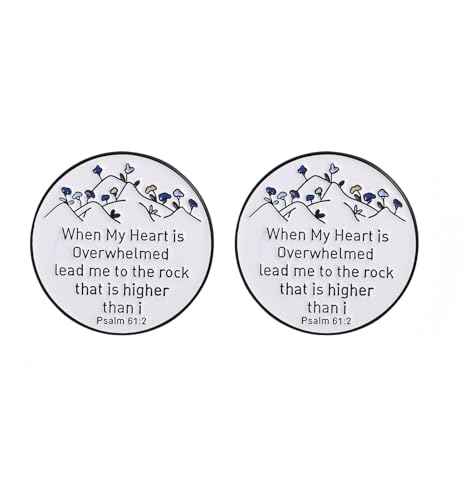 2 Stück christliche Bibelvers Pins - "When My Heart Is Overwhelmed Lead Me to the Rock That Is Higher Than I" Psalm 61:2 Inspirierende religiöse Anstecknadeln, Metalllegierung von ZENRUIMING