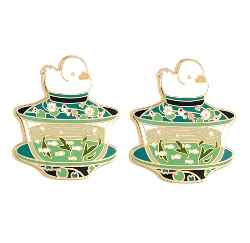 2 Stück kreative Teetassen-Enten-Emaille-Anstecknadeln, Vintage-Stil, niedlicher Fisch-Wasserbecher, Enten-Legierung, Anstecknadeln, für Herren und Damen, Rucksack, Kleidung, Hut, Zubehör von ZENRUIMING