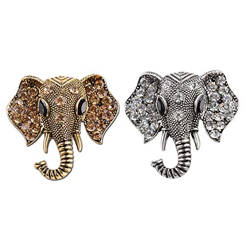2 Vintage Elefantenkopf Broschen Herren Tier eingelegte Strass Legierung Broschen Anzug Tasche Zubehör, One size, Metall, Strass von ZENRUIMING