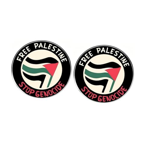 2 kostenlose Palästina Stop Genozid Emaille Pins Peaceful Palästina Flagge Anstecknadel Palästinensische Legierung Runde Button Badge von ZENRUIMING