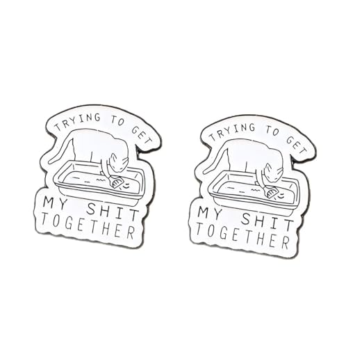 2 lustige Katzen-Emaille-Anstecknadeln – Trying to Get My Shit Together-Design, humorvolles Selbstpflege-Zitat, Legierungs-Anstecknadeln für Rucksack, Jacke, Hut, Geschenke von ZENRUIMING