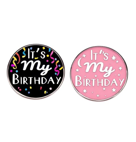 2 runde Anstecknadeln mit Aufschrift "It's My Birthday", Metalllegierung, für Männer und Frauen, Themen-Spiel-Warteschlangen-Zubehör von ZENRUIMING