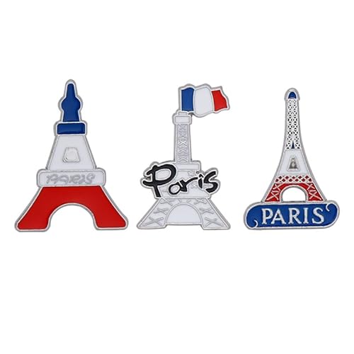 3 Stück Paris Eiffelturm Emaille Pins Frankreich Flagge und Sehenswürdigkeiten Legierung Abzeichen Paris Reise Souvenirs, 3cm(1.2"), Metall, Kein Edelstein von ZENRUIMING