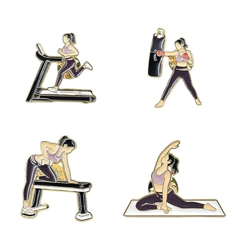 4 Stück Frauen Fitness Laufen Boxen Hantel Yoga Pins Fitness Enthusiasten Legierung Anstecknadeln Internationaler Yoga Tag Event Zubehör von ZENRUIMING