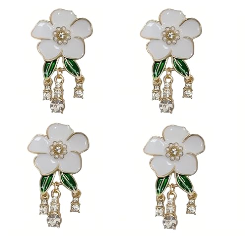 4 weiße Kamelien-Broschen Damen Funkelnde Quaste Strass Floral Tropf Stil Legierung Pins Damen Abendkleid Cheongsam Anzug Hemd Zubehör von ZENRUIMING