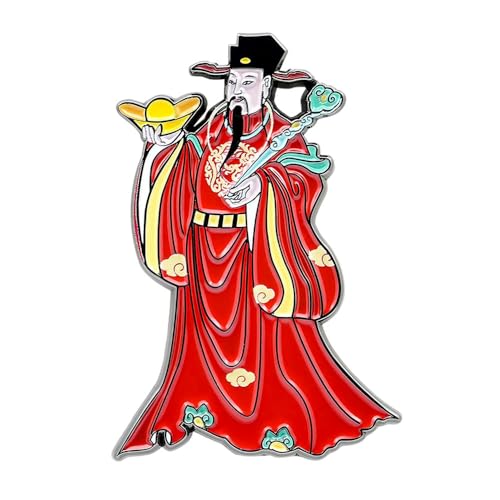 Chinesische Caishen Gott des Reichtums Pin – Robe Glücksbrosche mit Goldbarren und Ruyi – Traditionelle Emaille-Anstecknadel für Glück, Segen und Festlich von ZENRUIMING