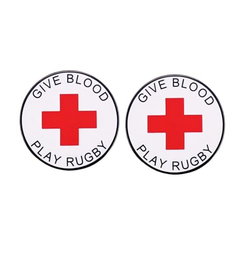 Funny Give Blood Play Rugby Round Pin Badge - Rugby Fan Alloy Revers Pin for Men & Women, 2Pack von ZENRUIMING