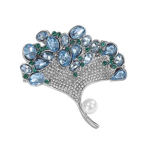 Ginkgo Blatt Brosche für Frauen - Blau Strass Faux Perle Pin Legierung Kristall Brosche Elegante Blatt Anstecknadel für Jahrestag Geburtstag Weihnachten von ZENRUIMING