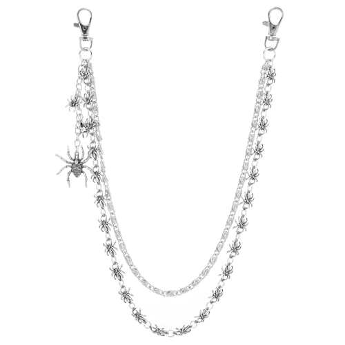 Gothic Dark Spider Pant Chain Hip Hop Herren Damen Doppellagige Jeans für Halloween Horror Party Zubehör von ZENRUIMING