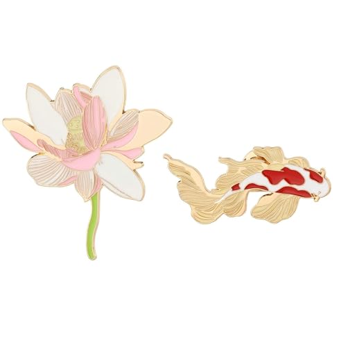Kreative Cartoon-Lotus-Koi-Anstecknadeln, chinesischer Stil, für Männer und Frauen, reine Lotus-Koi-Anstecknadel, für Herren und Damen, Outdoor-Kleidung, Rucksack, Hut, Zubehör, 2 Stück von ZENRUIMING