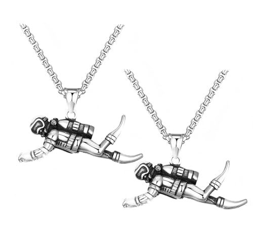 ZENRUIMING 2 Hip Hop Taucher Halsketten Vintage Herren Taucher Edelstahl Anhänger Tauchen Schwimmer Zubehör von ZENRUIMING