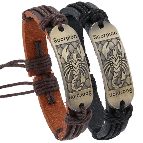 ZENRUIMING 2 Minimalistische Punk Handgewebte Leder Skorpion Armbänder Herren Schwarz Leder Verstellbare Armbänder Hip Hop Punk Casual Accessoires Einheitsgröße Leder Kein Edelstein, One Size, Leder, von ZENRUIMING