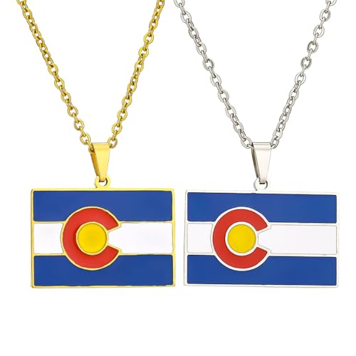 ZENRUIMING 2 Stück Colorado State Flag Rechteckige Anhänger Halskette Ethnische Edelstahl Halskette Herren und Damen Staatsflagge Zubehör von ZENRUIMING