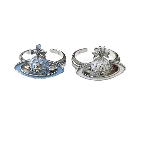 ZENRUIMING 2 Stück Damen 3D Saturn offenes verstellbares Ring-Set Legierung Emaille Stern Orbit Band Einzigartiger himmlischer Schmuck von ZENRUIMING