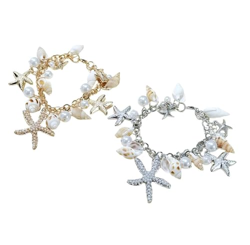 ZENRUIMING 2 Stück Ocean Beach Seestern Muschel Muschel Muschel Armband Damen Bohemian Seaside Urlaub Armband von ZENRUIMING