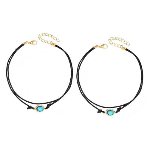 ZENRUIMING 2 Stück Sommer einfache Zirkonia Fußkette Damen Doppellagige ethnische Strand Resort geflochtene Leder Knöchelkette Outdoor Freizeit Zubehör von ZENRUIMING