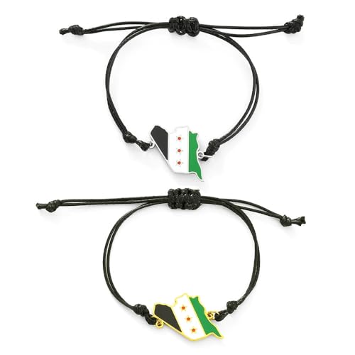 ZENRUIMING 2 Syrien Karte Flagge Armbänder Vintage Ethno Stil Syrien Verstellbar Geflochtenes Lederarmband Herren Damen Flagge Paar Zubehör, Adjustable, Leder, Kein Edelstein von ZENRUIMING