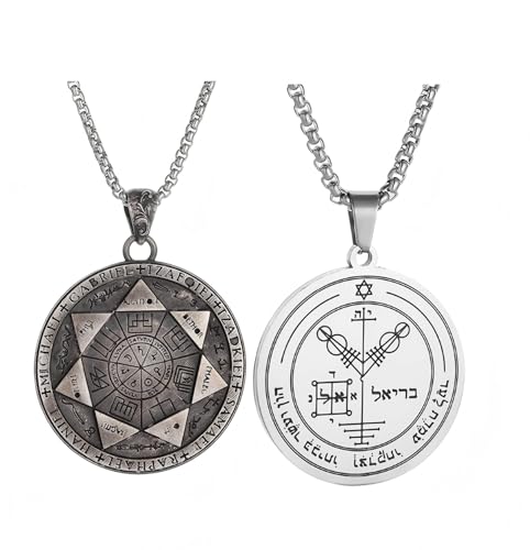 ZENRUIMING 2 x Erzengel-Amulett-Halskette für Herren, Legierung, rundes Medaillon mit 7 Erzengeln, spiritueller Talisman-Anhänger, Schmuck von ZENRUIMING