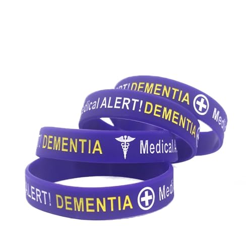 ZENRUIMING 4 Stück medizinische Notfall-Demenz-Silikon-Armbänder – Notfall-ID-Armbänder für Demenzbewusstsein, violettes Silikon-Alarmarmband für Männer und Frauen von ZENRUIMING