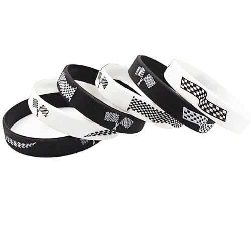 ZENRUIMING 6 Schwarz und Weiß Karierte Silikon Armbänder Karierte Armbänder Racing Knoten Flagge Armbänder Racing Sport Armbänder Herren Damen Outdoor Sport Armbänder, One Size, Silikon, Kein von ZENRUIMING
