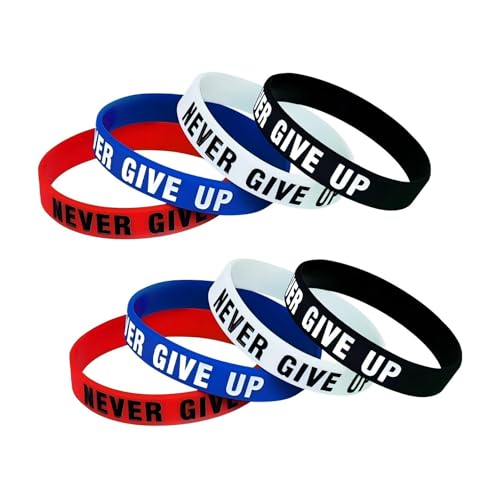 ZENRUIMING 8pcs Never Give Up Silikon Armband Gravur Inspirierende Englische Phrase Armband Outdoor Sport Gummiring Herren Damen Sport Zubehör Verstellbar Silikon Kein Edelstein, Einstellbar, Silikon, von ZENRUIMING