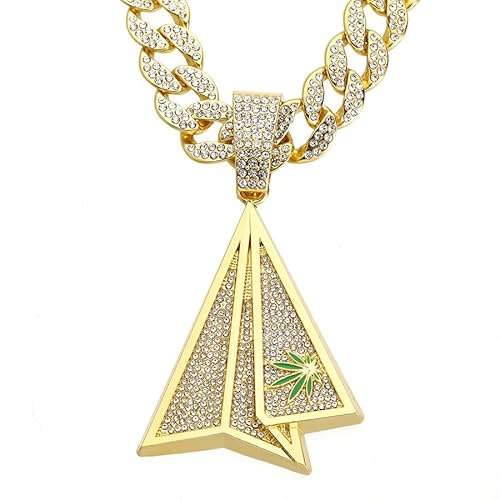 ZENRUIMING Kreative volle Strass 3D Ahornblatt Papier Flugzeug Halskette Hip Hop übertrieben klobige kubanische Kette Flugzeug Modell Anhänger von ZENRUIMING