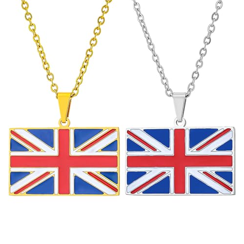 ZENRUIMING Rechteckige Halskette mit britischer Flagge, für Herren und Damen, ethnischer Stil, Edelstahl, britische Flagge, Reise-Souvenir, 2 Stück von ZENRUIMING