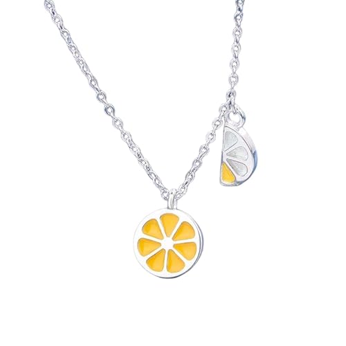 ZENRUIMING S925 Sterlingsilber Zitronenscheiben-Halskette für Damen, Sommer-Strand-Zitrusfrucht-Anhänger, Schmuck, verstellbar, 40 cm + 5 cm Kette von ZENRUIMING
