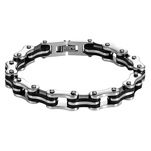 ZENSE - Herren-Armband Biker Edelstahl silber schwarz Motorradkette Fahrrad ZB0349 von ZENSE