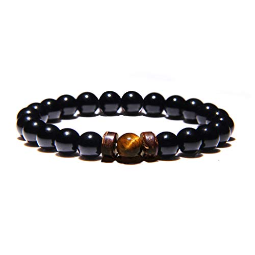 ZENSE - Verstellbares Armband für Männer mit glatten schwarzen Perlen aus Magma und Onyx ZB0343 von ZENSE